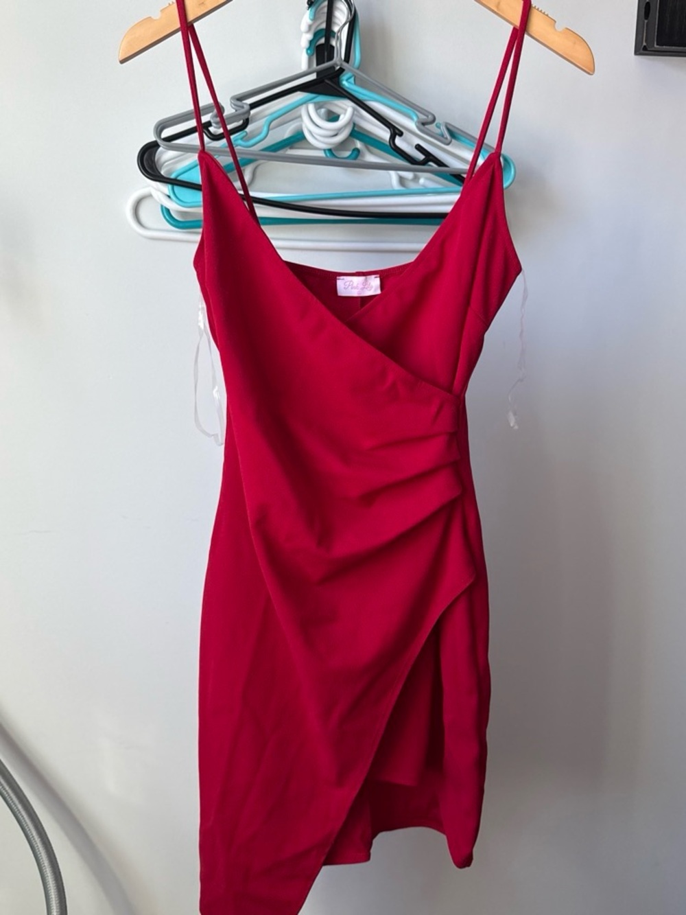 Pink Lily Fuchsia Spaghetti-Strap Wrap Mini Dress